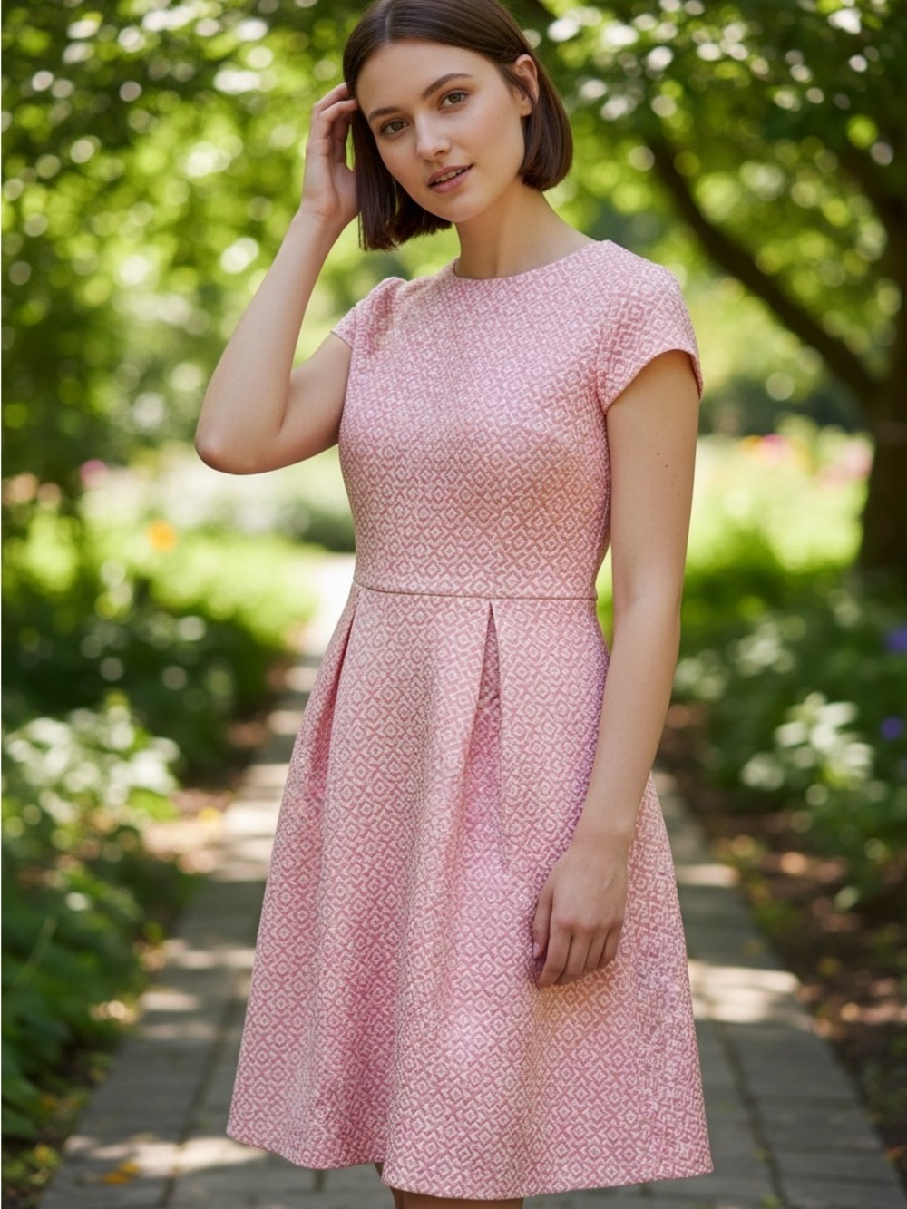 Women's Pink Textured Midi Dress